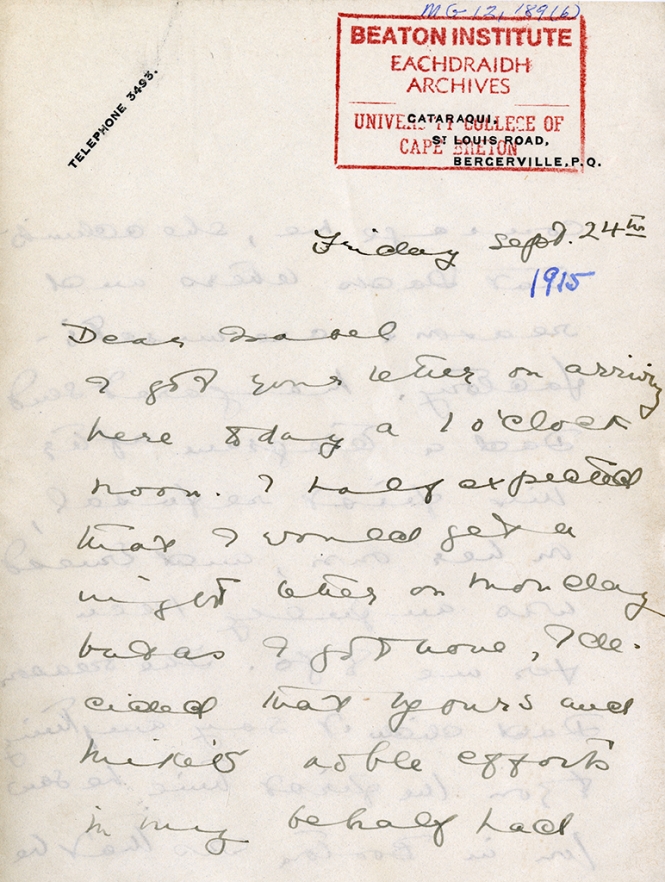 Letter from Katharine McLennan to Isabel Farley