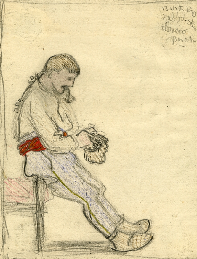 (B with his rabbit skin tobacco pouch)