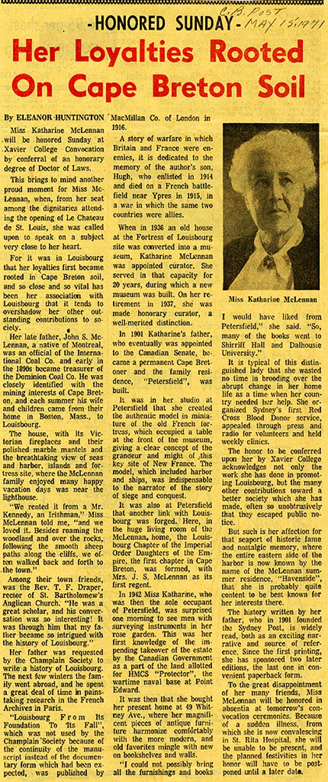 Her Loyalties Rooted on Cape Breton Soil