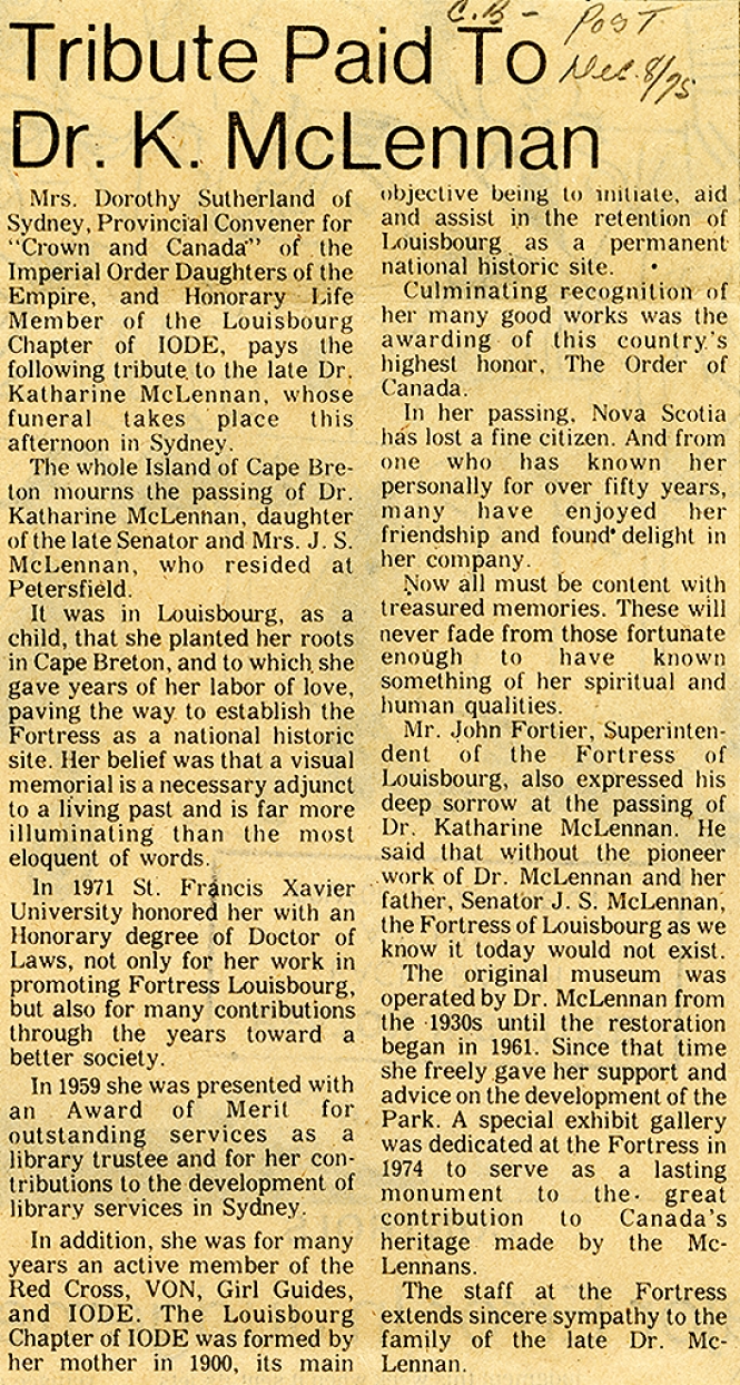 Tribute Paid to Dr. K. McLennan