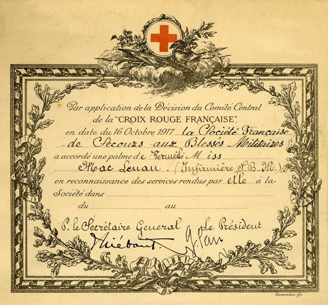 French Red Cross Service Certificate 