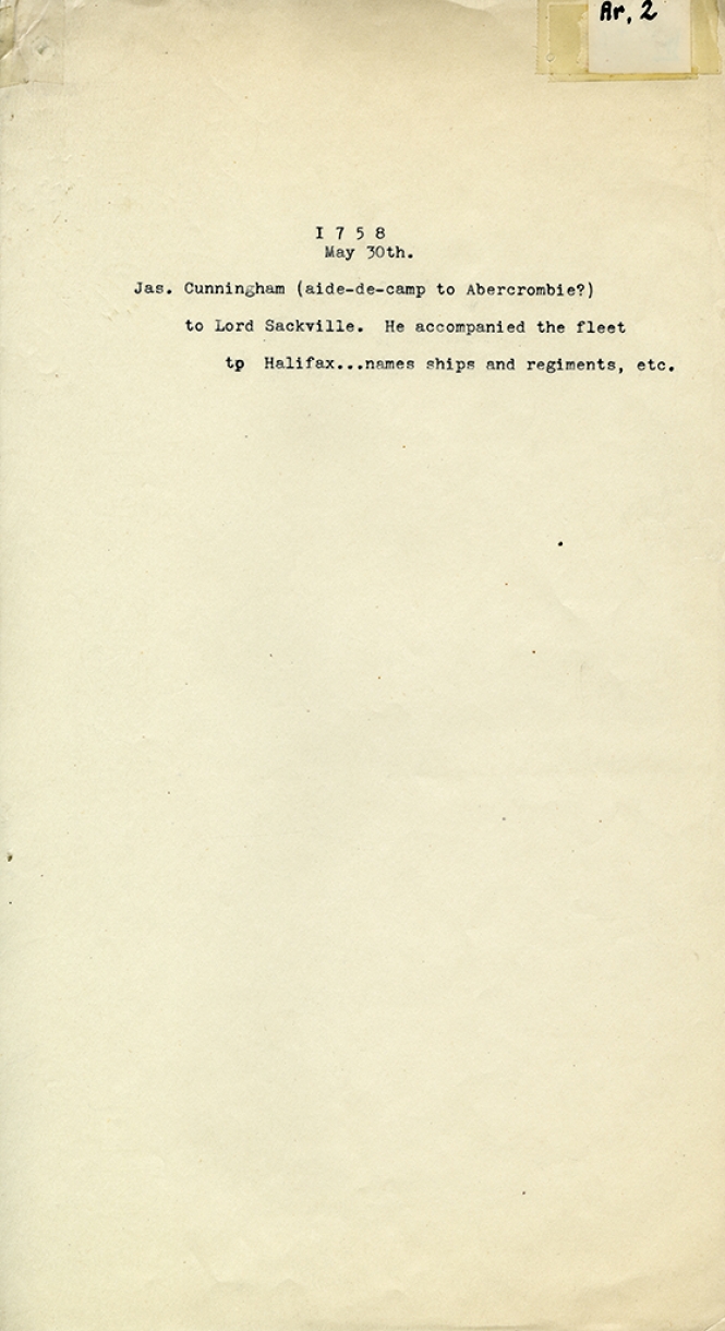 Letter from James Cunningham to Lord Sackville