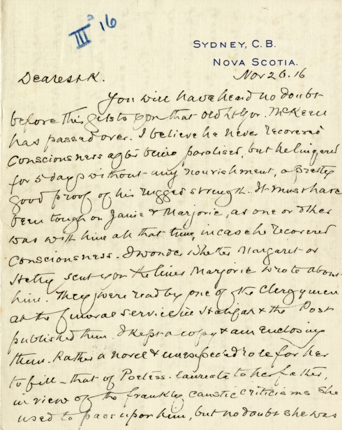 Letter from F.C. Kimber to Katharine McLennan