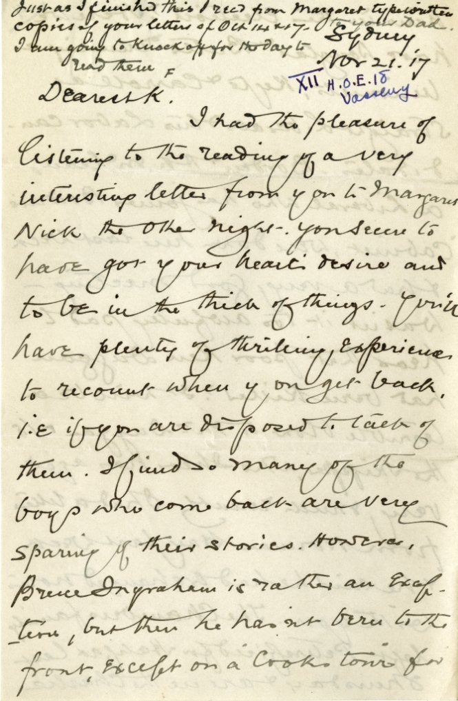 Letter from F.C. Kimber to Katharine McLennan