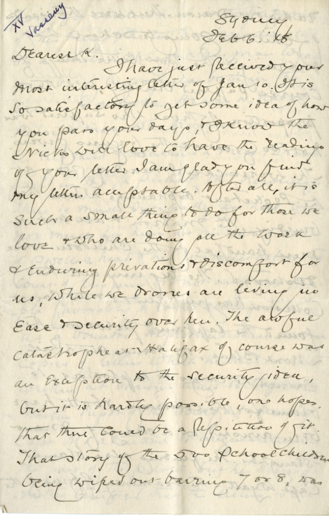 Letter from F.C. Kimber to Katharine McLennan